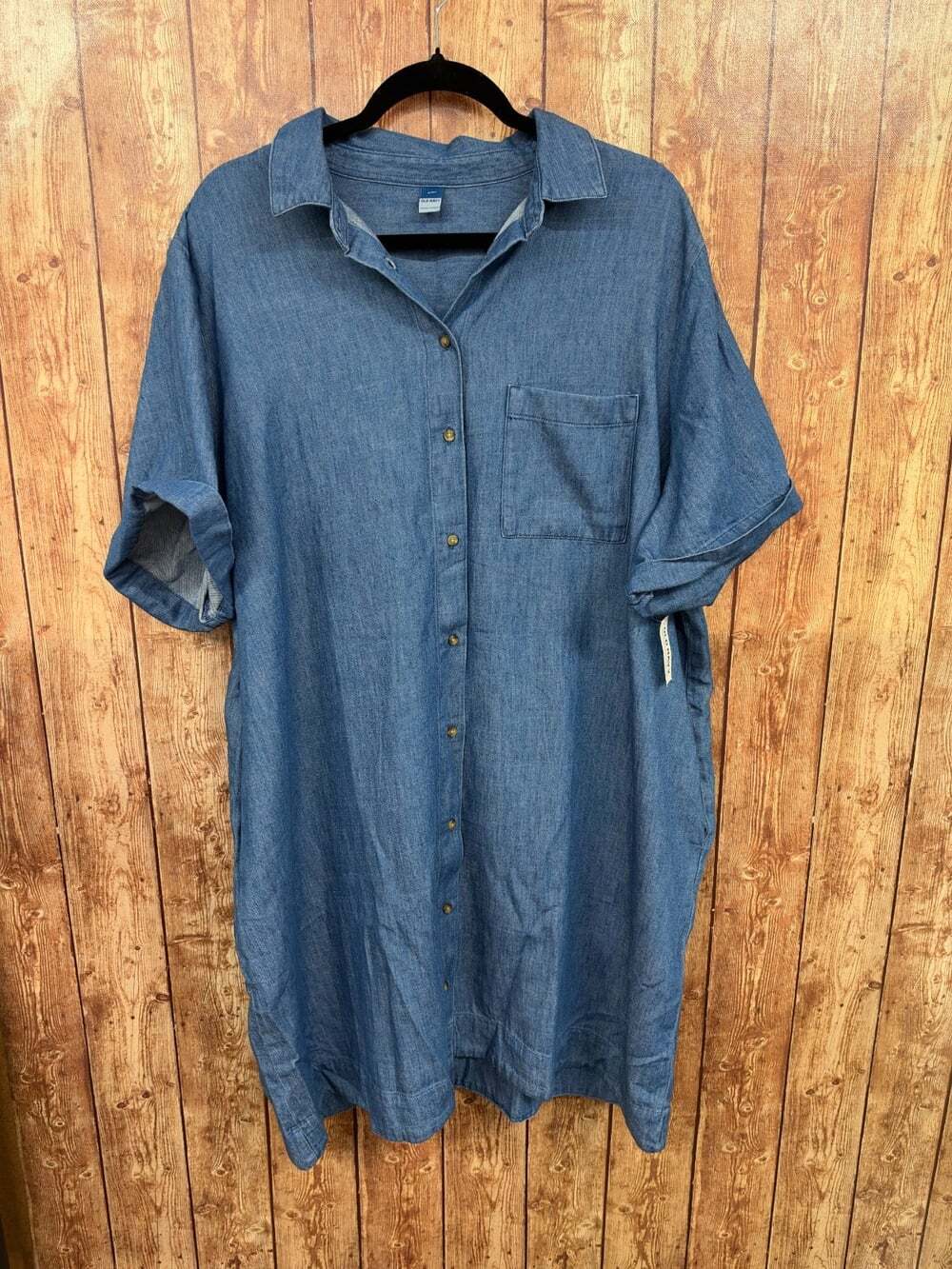 Old Navy Womens XXL Chambray Shirt Dress Blue Denim Button Front NWT 100% Cotton